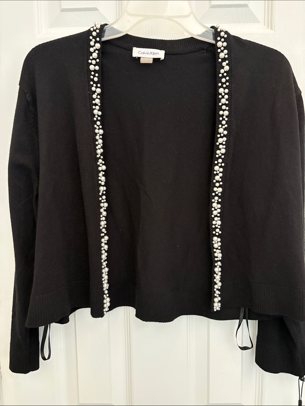 Calvin Klein Black Open Cardigan with Pearl Trim
